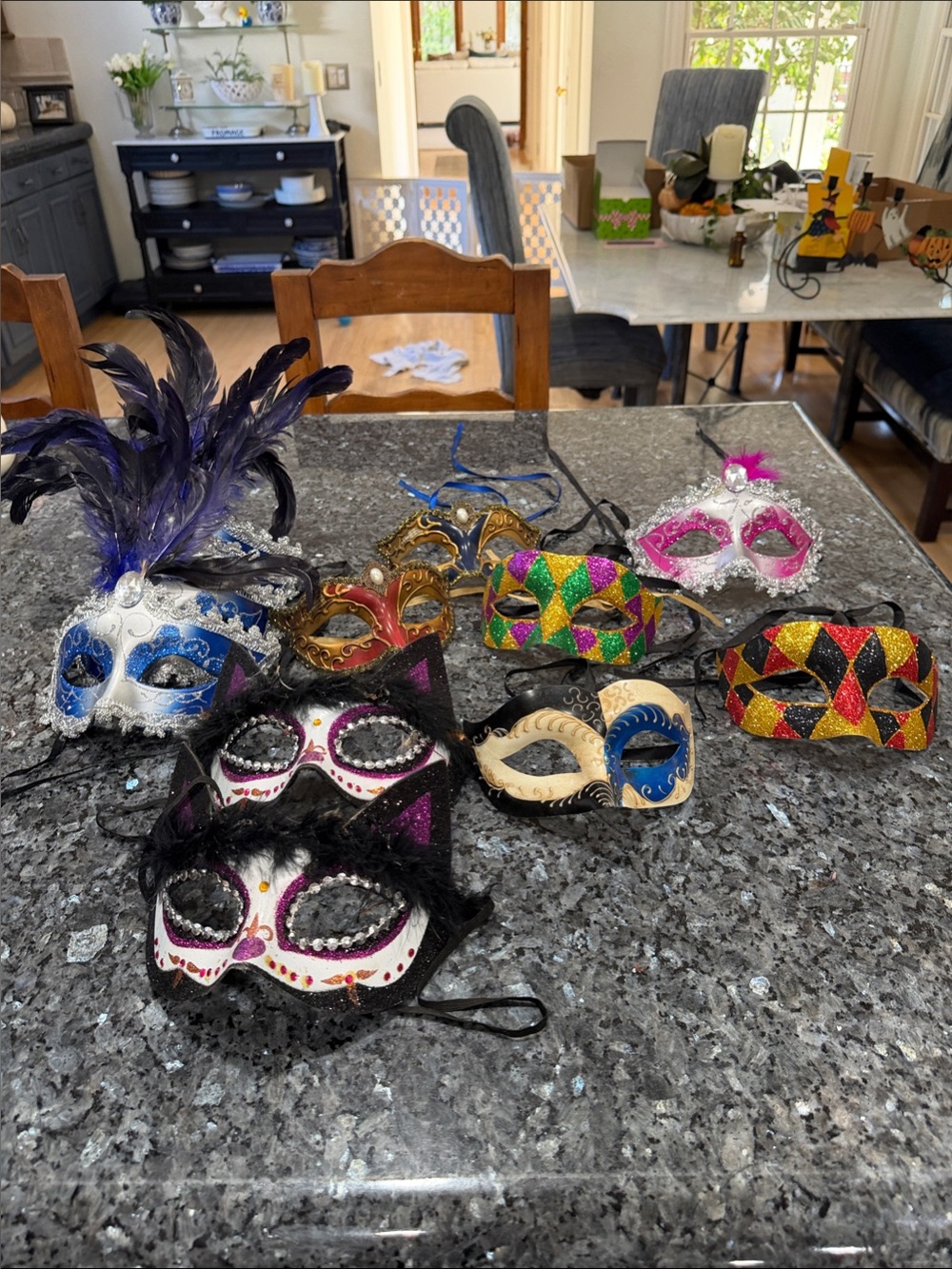 Festive Women's Masquerade Mask Set - Multicolor Glitter & Feather Accents